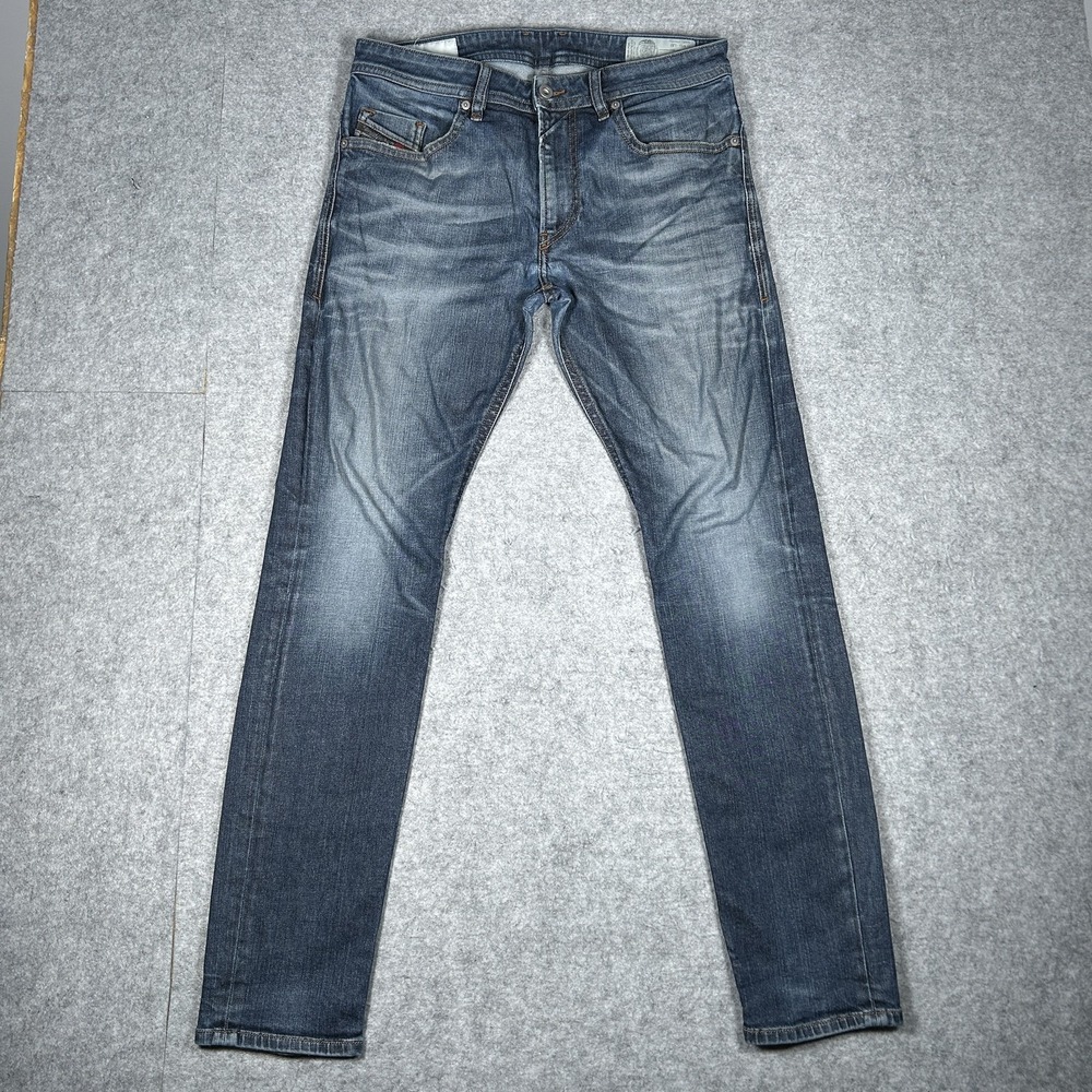 Diesel Thommer Denim Jeans Mens 33x32(32x30) Medium Blue Wash Slim Skinny Faded